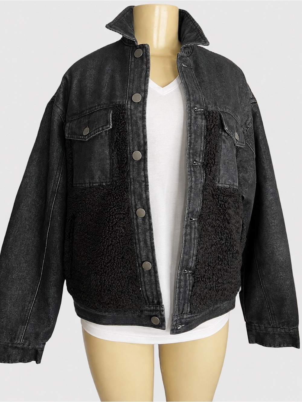NWT Rip Curl Cruisin’ Sherpa Denim Jacket Black Size Small - Picture 3 of 10